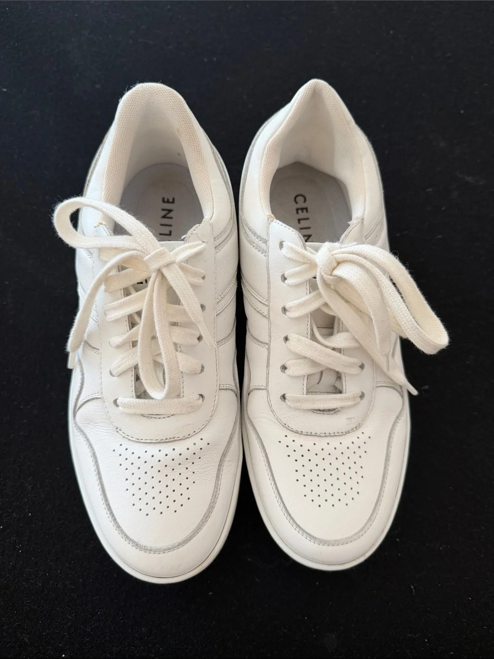 Celine White Leather Low-Top Lace-Up Sneakers